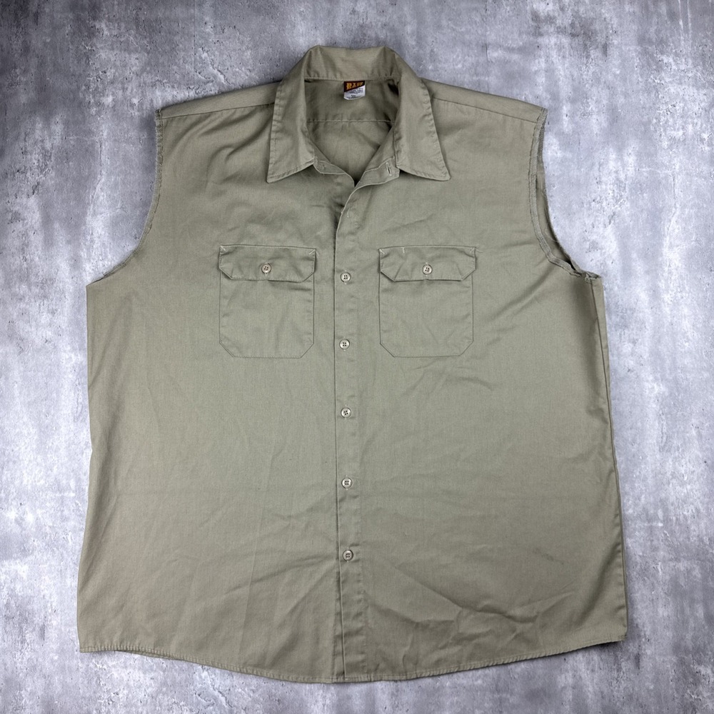 Vintage Big‎ Ben Shirt Men's XXL Kahki Tan Cut Off Workwear Canvas Sleeveless